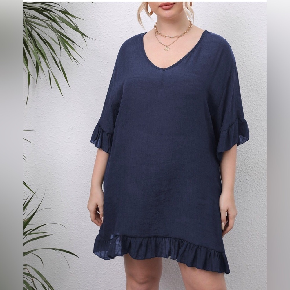 EKOUAER Womens Casual Solid Short Sleeve Boho Dress Swing Cover Up Dress Size S